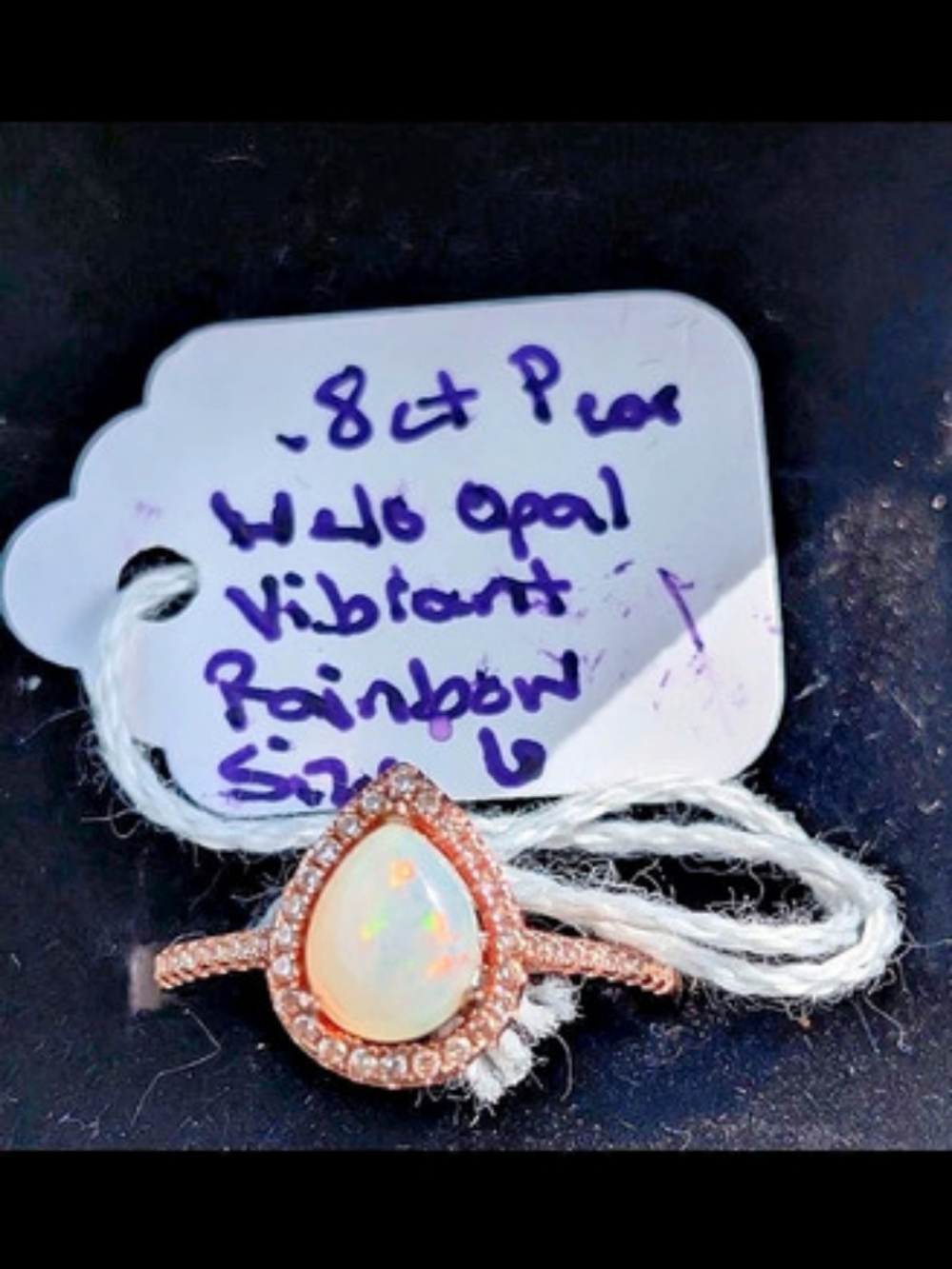 .8 Ethiopian Welo Opal In Solid 925/Rose Gold Plate With Cz Halo
